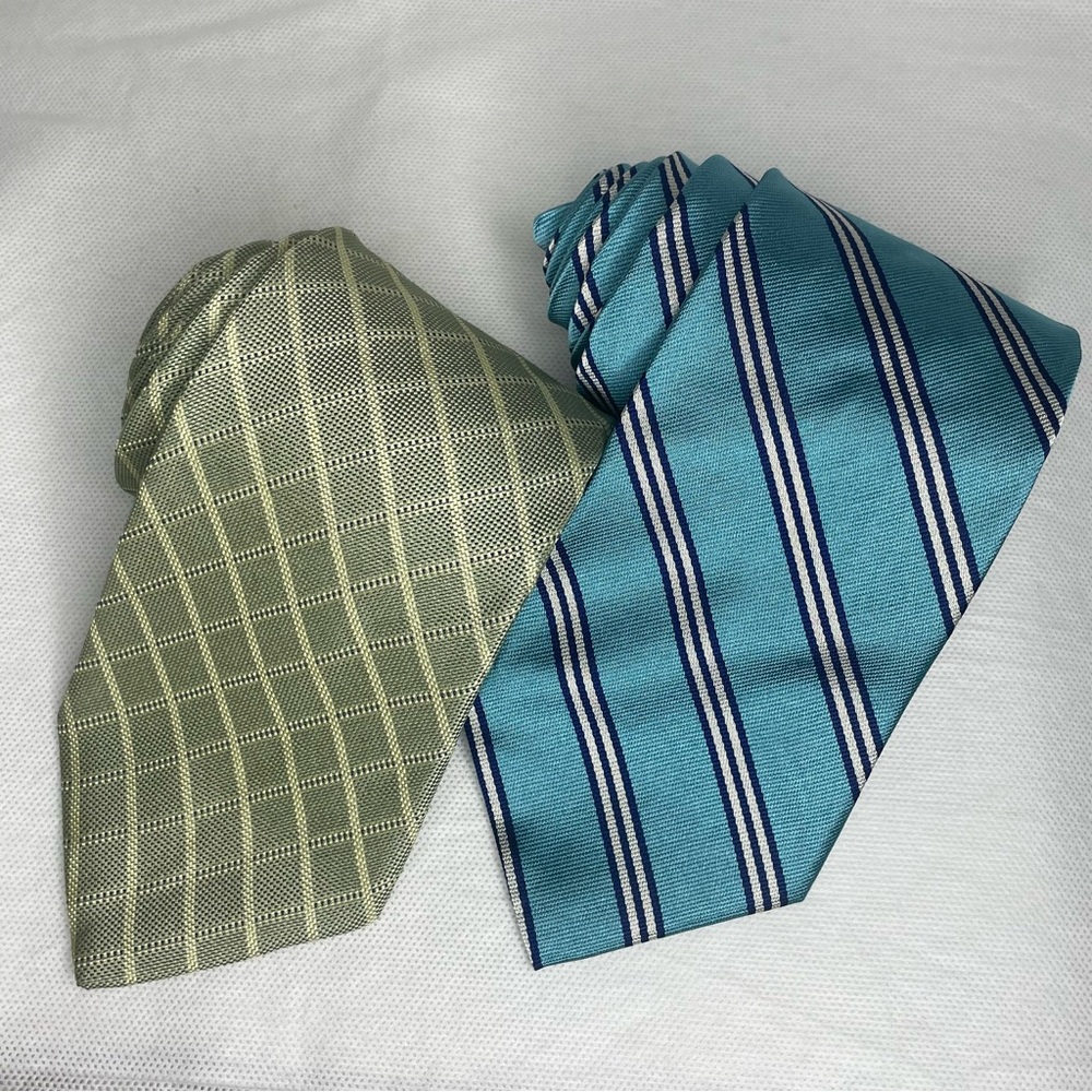 Brooks Brothers Repp Silk Tie Lot (2) Blue Collegiate Stripe Green Prep Necktie